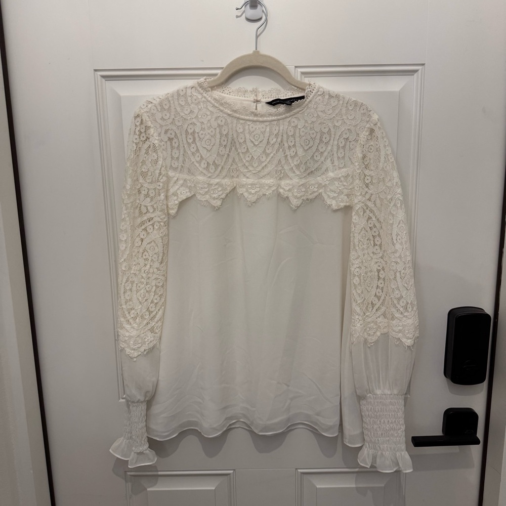 White House Black Market Ivory Lace Blouse